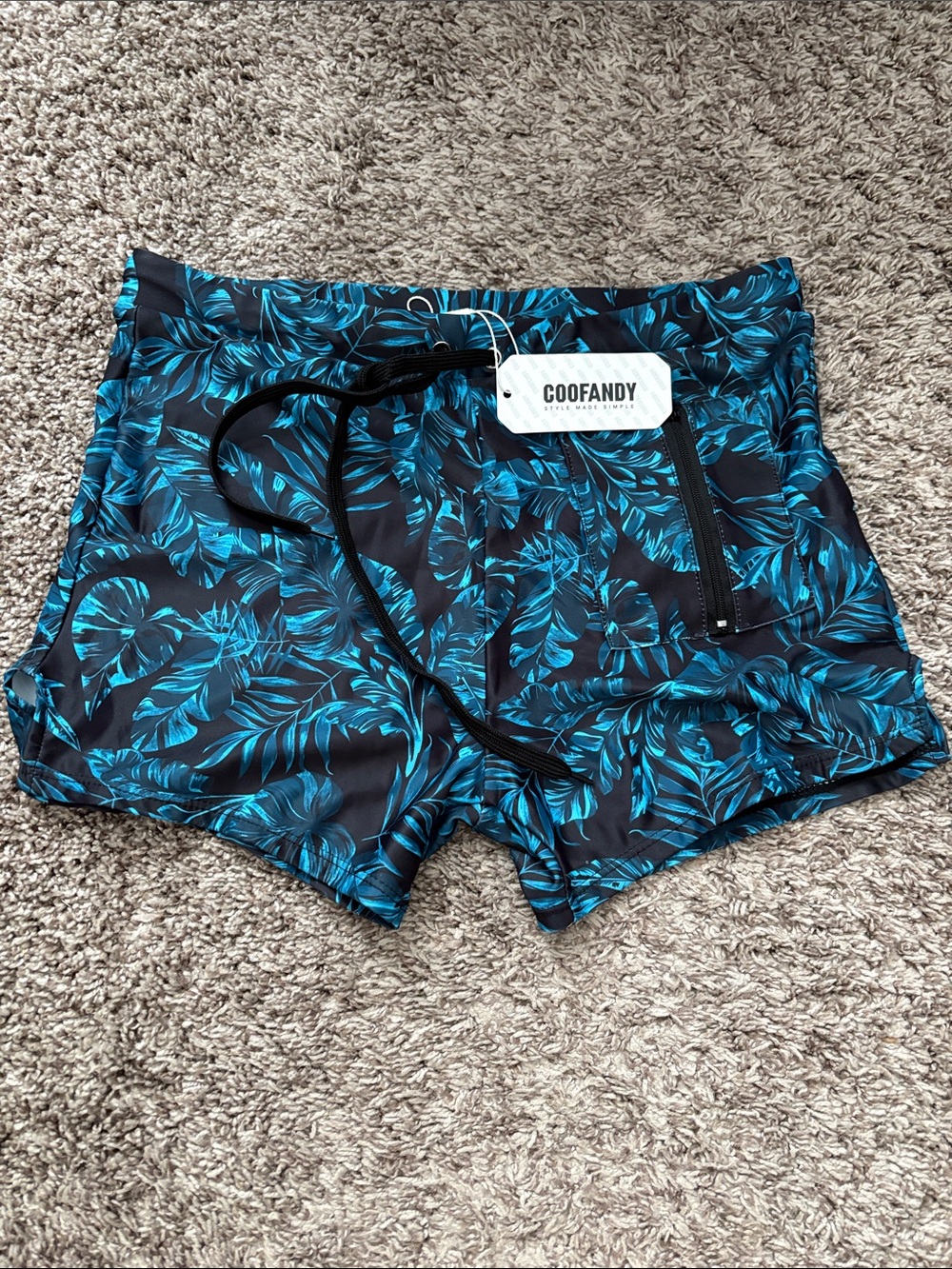 Coofandy Men’s Blue Tropical Print Swim Shorts